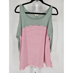 M Love Womens Sz S Long Sleeve Cold Shoulder Shirt Pink Gray Striped